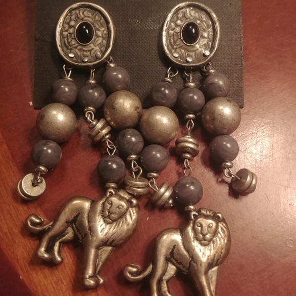 Three Ladies by Roxsanne Long Dangle Tripple Lion Earnings - Picture 2 of 3